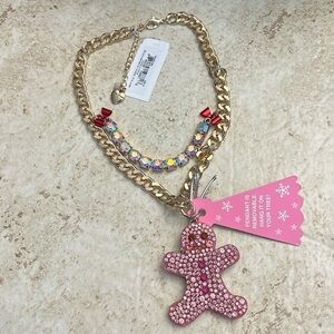 Betsey Johnson Rhinestone gingerbread man necklace NEW